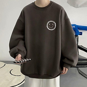 Áo sweater cổ tròn form rộng in hình mặt cười