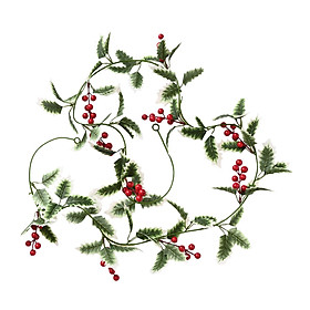 Artificial Christmas Leaves Red Berries Vine Garland 200cm for Xmas New Year
