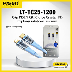 Cáp cao cấp Pisen Quick Ice Cry stal PD Explorer Rainbow 1200mm, Type-C sạc nhanh 20W (LT-TC25) - Hàng chính hãng