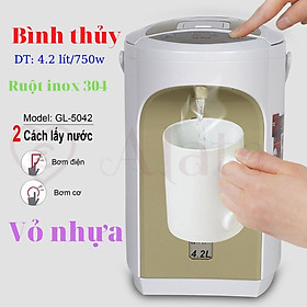 Bình thủy điện 4,2 lít 750w lòng inox 304 vỏ nhựa 2 cách lấy nước, đun sôi lại và giữa ấm tiện lợi