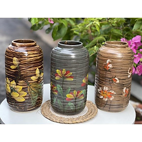 Mua Bình cắm hoa men mộc  họa tiết vẽ thủ công. Gốm sứ Bát Tràng.