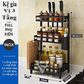 Kệ gia vị đa năng INOX phủ sơn tĩnh điện Đen, kệ bếp cao cấp (2 Tầng, 3 Tầng) Loại Dày