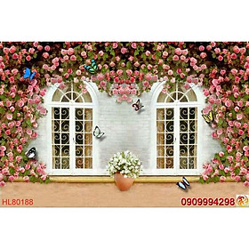Tranh dán tường 3d giàn hoa hồng leo tường (size to khổ 1,2m)