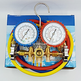 Đồng hồ đôi đo áp suất gas máy lạnh [Hộp xanh dương ] - đồng hồ đôi nạp gas máy lạnh điều hòa - đồng hồ nạp gas đôi
