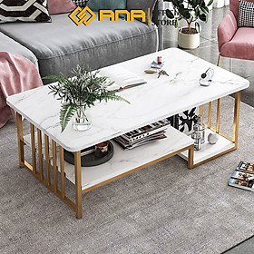 Mua Bàn trà sofa ANA phòng khách mặt bàn họa tiết vân đá cẩm thạch 2 tầng khung thép chân sơn nhũ vàng mã SF01