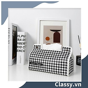 Mua Hộp đựng khăn giấy Classy màu trắng đen  họa tiết sang trọng PK1383
