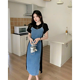 ĐẦM BODY JEAN PHỐI THUN ĐEN SIÊU ĐẸP