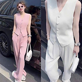 SET ÁO CROPTOP GILE HỒNG PASTEL + QUẦN TÂY DÀI LƯNG CAO ỐNG RỘNG ĐI CHƠI NOEL ĐI TIỆC GIÁNG SINH DẠO PHỐ ĐI BIỂN