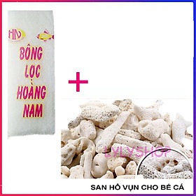 Bông Lọc + San Hô Vụn 1KG vật liệu lọc hồ cá, trang trí bể cá, hồ thủy sinh