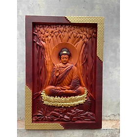 Tranh điêu khắc phật thích ca bằng gỗ hương đá pu giả cổ cao cấp kt 44×67×4cm