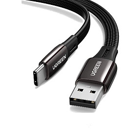cáp USB A ra type C 2.0 dây dù chống nhiễu đầu kim loại Ugreen 330CQ70625US 1m QC4 3A màu đen hàng chính hãng