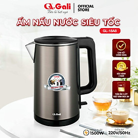 Ấm Siêu Tốc Gali GL-18A8 Thân Ấm Nguyên Khối Inox 304. Thiết kế 2 lớp Chống Nóng. hàng chính hãng, bảo hành 24 tháng