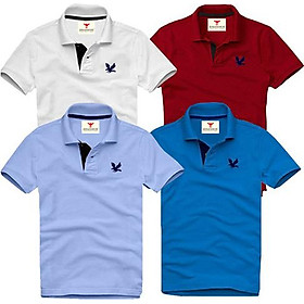 Bộ 4 áo thun nam cổ bẻ cao cấp ( Tặng 1 dây nịt da ) DokaFashion, chất liệu thun cá sấu 4 chiều ngoại nhập - Xanh dương, Đen, Xanh môn, Trắng