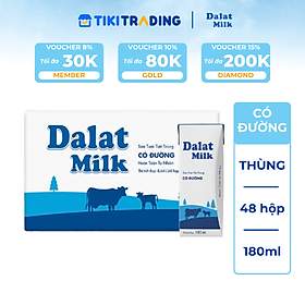 Thùng 48 hộp sữa tươi tiệt trùng Dalatmilk có đường 180 ml