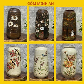 Mua Bình Hoa Lọ Hoa Gốm Dáng Bom Men Mộc Vẽ Tay Thủ Công Gốm Sứ Bát Tràng - Gốm Minh An