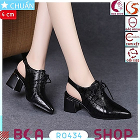 Giày bốt nữ cổ thấp 4p RO434 ROSATA tại BCASHOP kiểu sandal, phối thun ở quai hậu và cột dây phía trước - màu đen