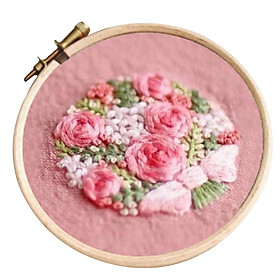 Cross Stitch Stamped Embroidery Kit with Embroidery Hoop - Flower