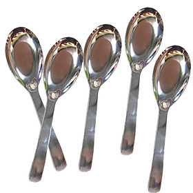 Thìa phở inox cao cấp SHR S60613 dài 16.5x4.6cm đáy phẳng - Combo 5 chiếc