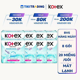 Combo 8 gói băng vệ sinh Kotex Maxcool hằng ngày kháng khuẩn 20 miếng
