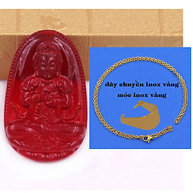 Vòng cổ inox mặt Phật Đại nhật như lai Pha Lê đỏ - Hộ mệnh tuổi Mùi, Thân - Size phù hợp cho nam và nữ - Dây chuyền inox bên, đẹp, không bị oxy hóa - Mặt Phật Bình an, Thịnh Vượng