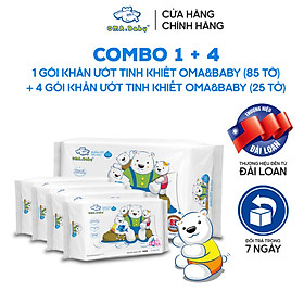 Hình ảnh Combo ( 1+ 4) 1 gói 85 tờ + 4 gói 25 tờ Khăn ướt dành cho bé Oma&Baby với công thức Chlorhexidine Digluconate kháng khuẩn an toàn, dịu nhẹ trong khăn - Combo (1+4) Oma&Baby wet wipes ( 85pcs per bag*1 + 25pcs per bag*4)