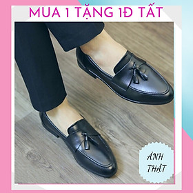 Giày lười da nam đế cao 5p cao su dẻo quai ngang chuông sang trọng cao cấp