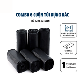 Hình ảnh Cmbo 6 Cuộn Túi Đựng Rác Gia Đình, Bao Đựng Rác Văn Phòng, Trường Học Tiện Lợi Màu Đen Đầy Đủ 3 Size Tiểu Trung Đại - Chính Hãng MINIIN