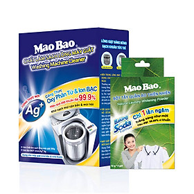Combp 01 Hộp Vệ Sinh Máy Giặt Mao Bao chứa Ion Bạc 306g + 01 hộp Bột Tẩy Quần Áo Thiên Nhiên Baking soda x5 gói