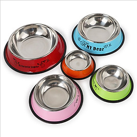 Bát ăn đơn sơn màu inox viền cao cho thú cưng