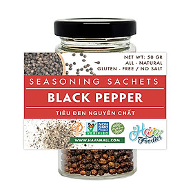 Tiêu Đen Nguyên Chất Sấy Khô Havafoodies Hủ Thuỷ Tinh 50g Black Pepper