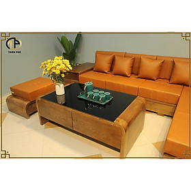 Mua Hàng Kỹ - Sofa Gỗ Cao Cấp TP-168  Gỗ Sồi Nga Màu Óc Chó  Đệm mút K43  Da Tùy Chọn Giá Tại Xưởng