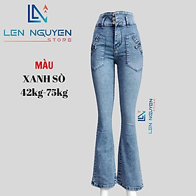 Quần jean nữ, loe, lưng cao, quần bò nữ dáng ôm, quần rin nữ có big size, cho 42kg đến 75kg, - Xanh Sò