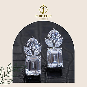 Bông Tai Mạ Bạch Kim Hình Giọt Nước Đính Đá Zircon A5