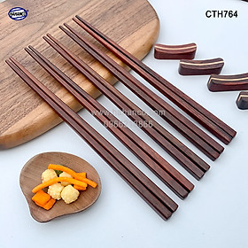 Đũa Nhật gỗ trắc đầu vuông xuất Nhật siêu sạch (10 đôi) - gỗ tự nhiên an toàn cho sức khỏe - CTH764 - Chopstick of HAHANCO