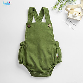 Bộ romper linen lưng chun cho bé trai bé gái Haki, bộ body cho bé, baby bodysuit, set áo liền quần cho bé từ 6-13kg BL001