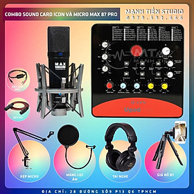 Mua Combo thu âm karaoke livestream đỉnh cao siêu phẩm 2022 Micro Max 87 pro đen và Sound Card Icon tặng kèm đầy đủ phụ kiện