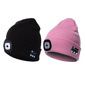 Lots 2 Black+Pink Unisex Stylish Bluetooth Beanie Hat Knitted Music Cap