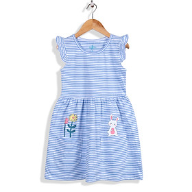 Đầm Bé Gái Tay Cánh tiên MEEJENA 11-26 kg️Váy Bé Gái Vải Thun Sọc Tùng Xòe 2-9 tuổi ️Váy cho bé gái eo nhún, in hình mèo xinh xắn ️Đầm Trẻ Em Sọc Nhún Eo Dễ Thương️Đầm Thun Cho Bé Gái-1788 - Xanh Biển - 8 ( 18-22 kg )