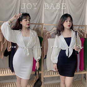 Đầm body nữ hai dây sexy JOY BABE  mix áo khoác sơ mi mong manh, thun ôm đẹp hack dáng, đầm thời trang sọc DAM 5