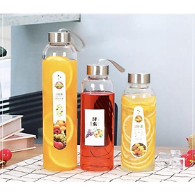 BÌNH NƯỚC THỦY TINH NẮP KIM LOẠI CÓ MÓC TREO