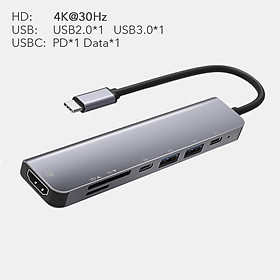 7 Trong 1 loại C USB 3.1 HDTV 4K 60Hz Video USB 3.0 USB2.0 SD TF thẻ Slot Data Data Data USB-C PD Sạc trung tâm cho MacBook Color: 4K 30Hz