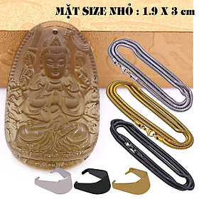 Hình ảnh Mặt Phật Thiên thủ thiên nhãn đá obsidian ( thạch anh khói ) 1.9cm x 3cm (size nhỏ) kèm vòng cổ dây chuyền inox rắn vàng + móc inox vàng, Phật bản mệnh, mặt dây chuyền