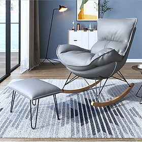 Mua Ghế Bập Bênh Thư Giãn Kèm Ghế Đôn Gác Chân Đệm Da Cao Cấp - Ghế Thư Giãn Đọc Sách Decor Phòng Khách Để Ban Công Ngắm Cảnh