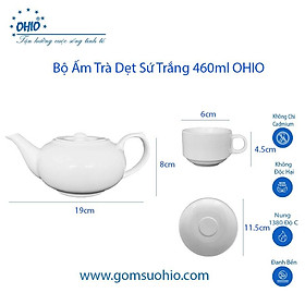 Bộ Ấm Trà Dẹt Sứ Trắng OHIO