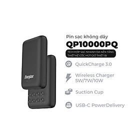 Pin dự phòng Energizer QP10000PQBK 10,000mAh - Tích hợp sạc nhanh đa nền tảng, sạc không dây - Thiết kế cốc hút giữ thiết bị - HÀNG CHÍNH HÃNG