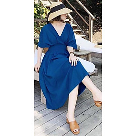 ĐẦM DƠI CỔ V XẾP LY EO NANA