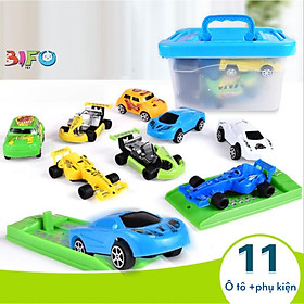 Mô hình xe đồ chơi tặng quà hộp 11 ô tô chạy đà kèm phụ kiện cho bé vui chơi thỏa thích