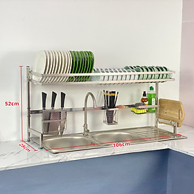 Kệ chén bát đa năng Foodcom kích thước 1-2 TẦNG  106 cm dùng cho bồn đôi bằng inox cao cấp không gỉ, để bát đĩa trên bồn rửa gọn gàng sàng sẽ, tiết kiệm không gian bếp