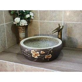 Mua CHẬU RỬA MẶT LAVABO GỐM SỨ ĐẶT BÀN HÌNH TRÒN HỌA TIẾT HOA VĂN3