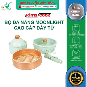 Bộ Nồi Chảo Chống Dính Men Đá Kèm Xửng Hấp KimsCook Tay Cầm Tháo Rời - ( Sử Dụng Được Bếp Từ, Máy Rửa Chén )